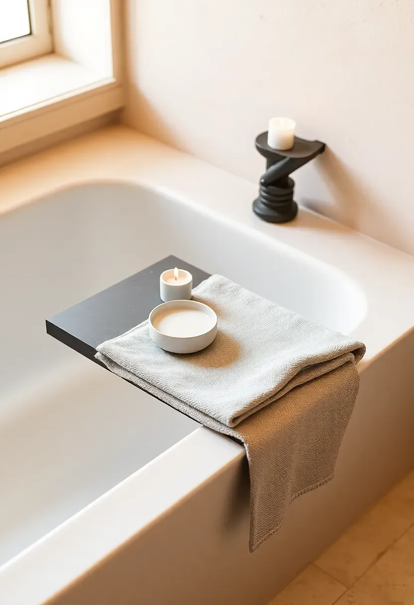 Stone-and-linen bath tray moment