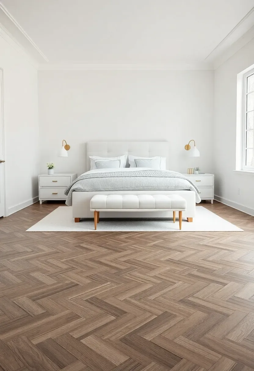 Grey Herringbone Floor with White Walls
