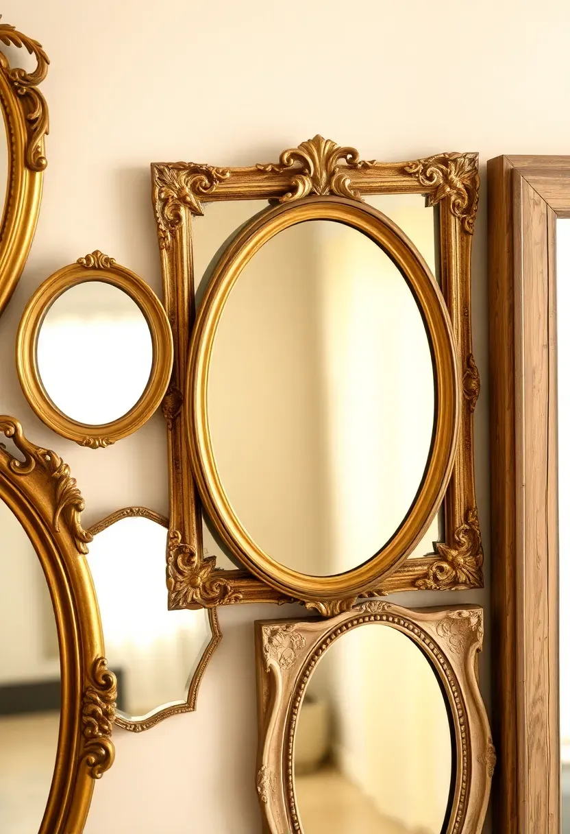 vintage ornate mirror gallery wall in shabby chic nursery with gold and white frames