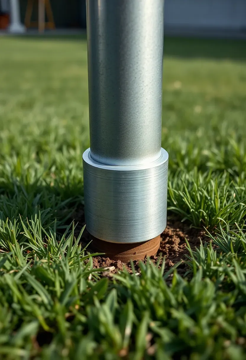 underground sleeve anchored batting cage posts in manicured backyard