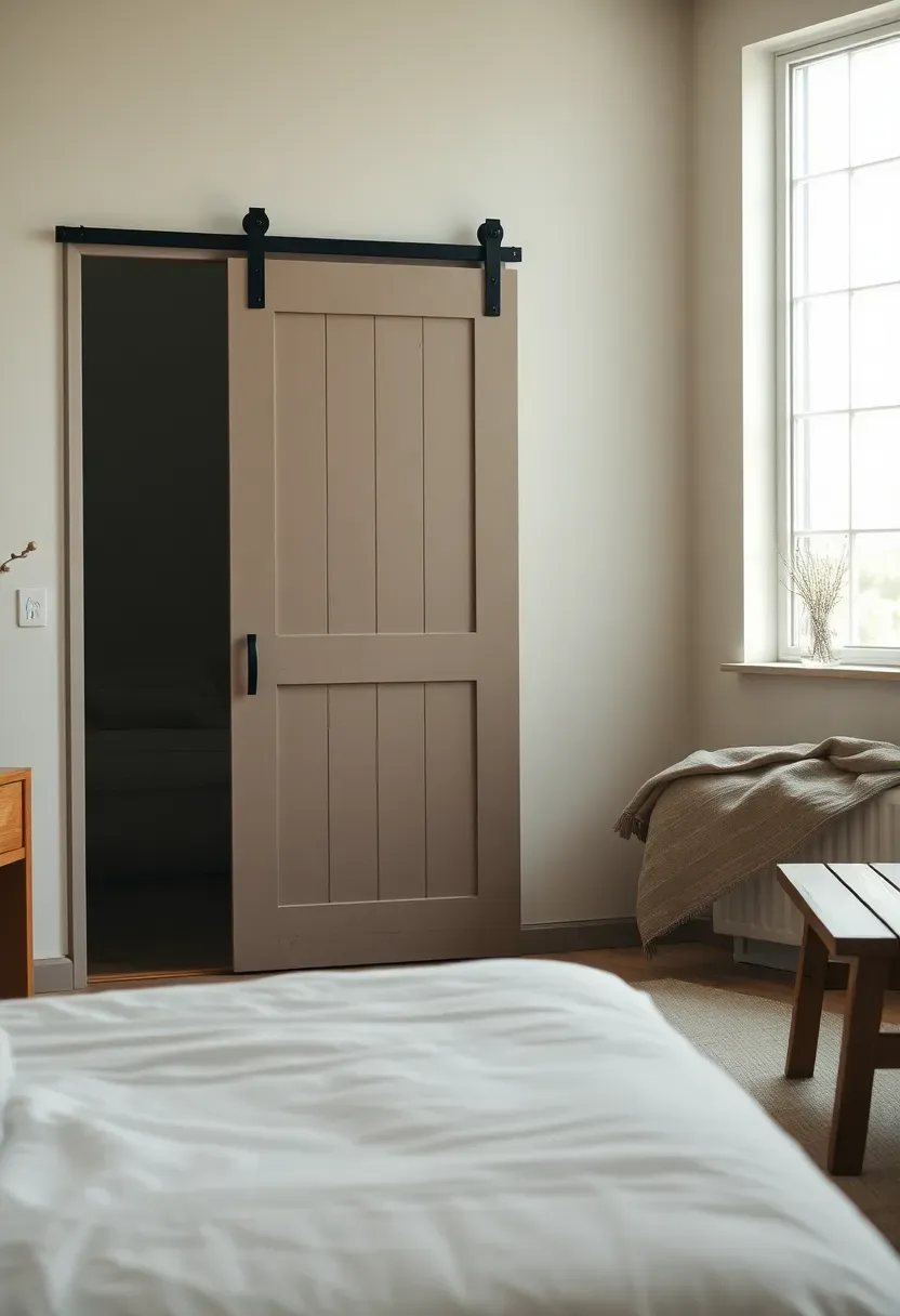 Sliding barn door closet with matte iron track
