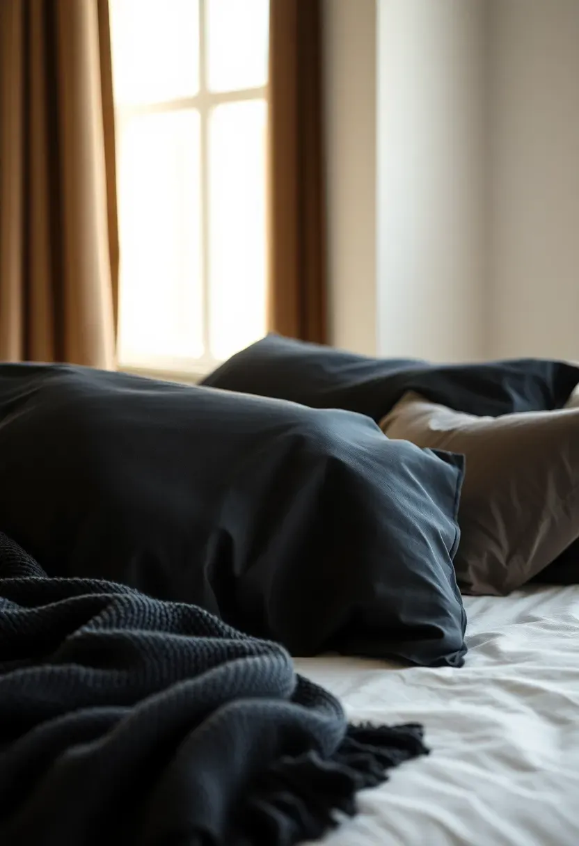 Matte black bedding with ivory sheets