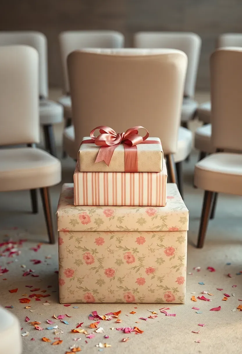 wrapped gift parcel being passed in a circle among seated baby shower guests with music playing