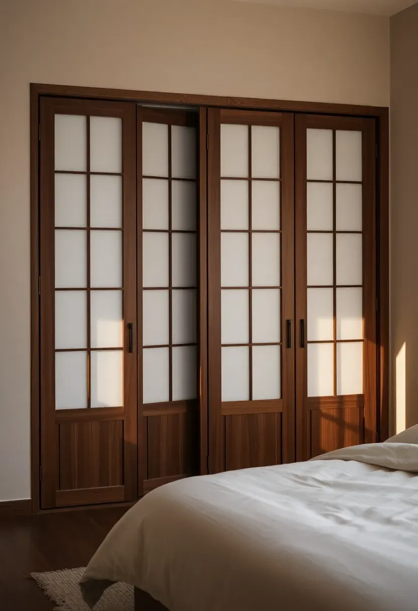 Shoji-style closet fronts in dark ash