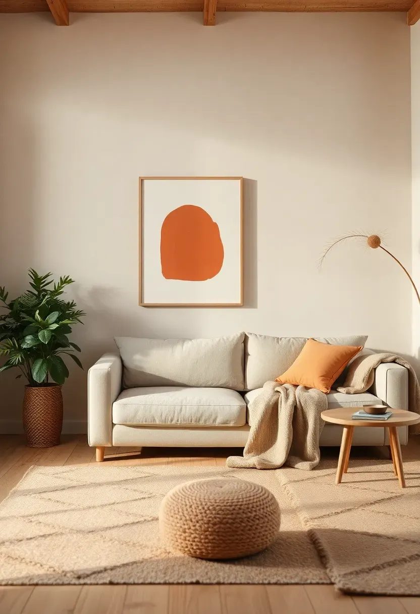 Terracotta art accents on a neutral wall