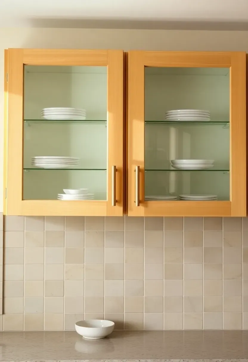 Glass-front uppers in light wood