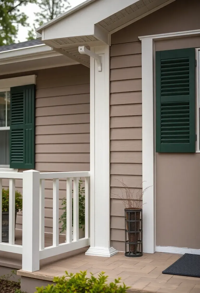 Ranch style home full exterior paint transformation with warm agreeable gray siding and forest green shutters