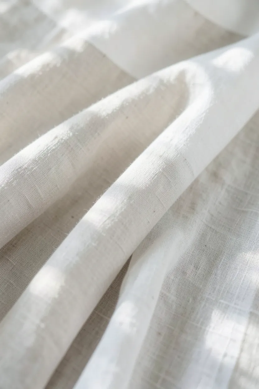 Natural linen throw and cotton cushions in warm neutral tones adding softness to a small Scandinavian rental living room