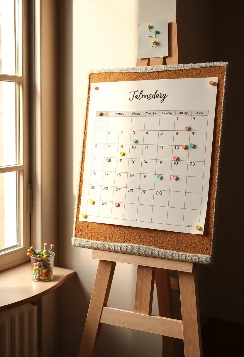 decorative calendar board with colorful pins marking due date predictions from baby shower guests