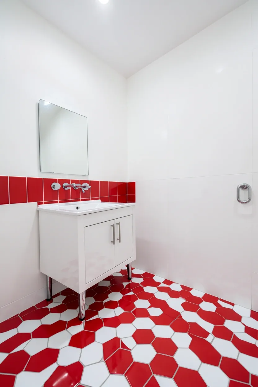 Red and White Geometric Tile Floor