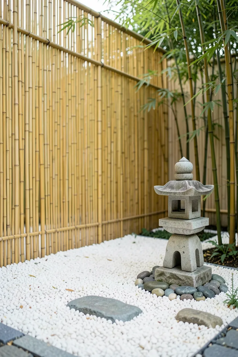 Asian-Inspired Gravel Patio with Bamboo