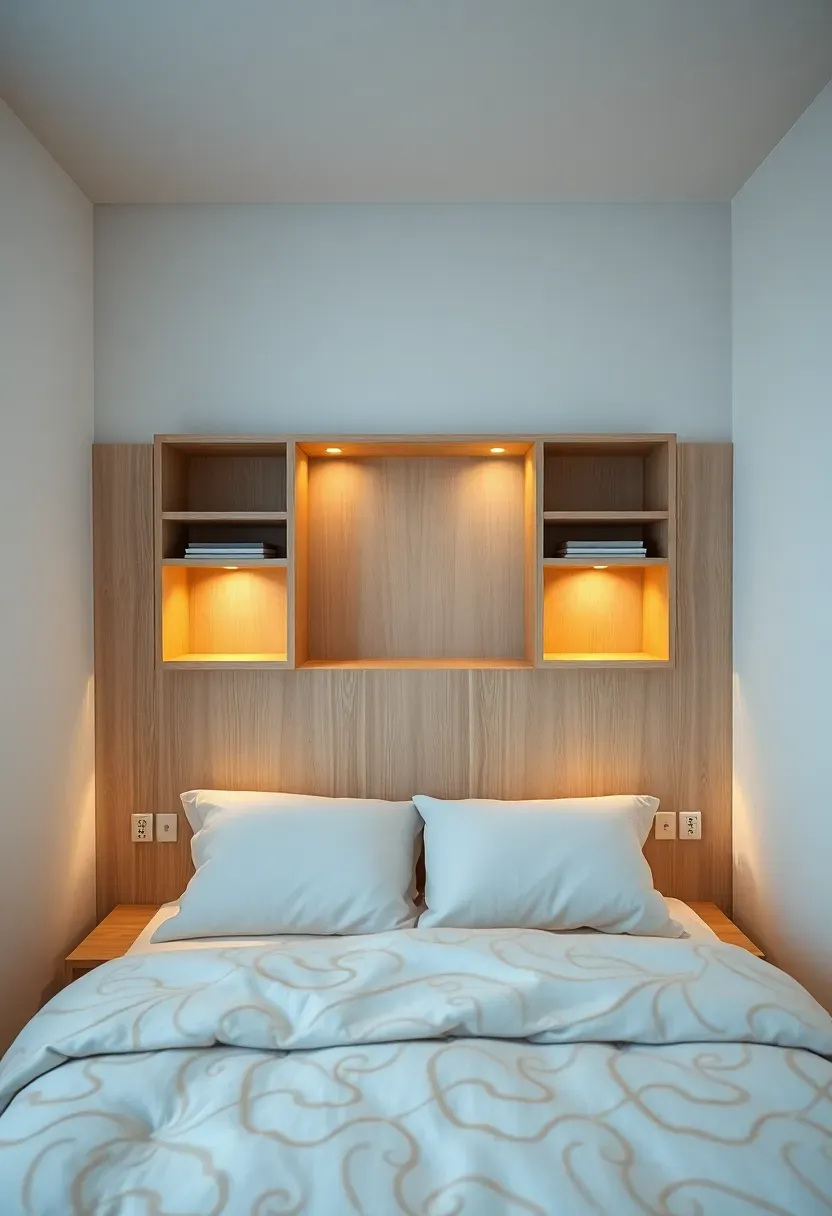 Headboard with Built-In Open Niches and Reading Lights