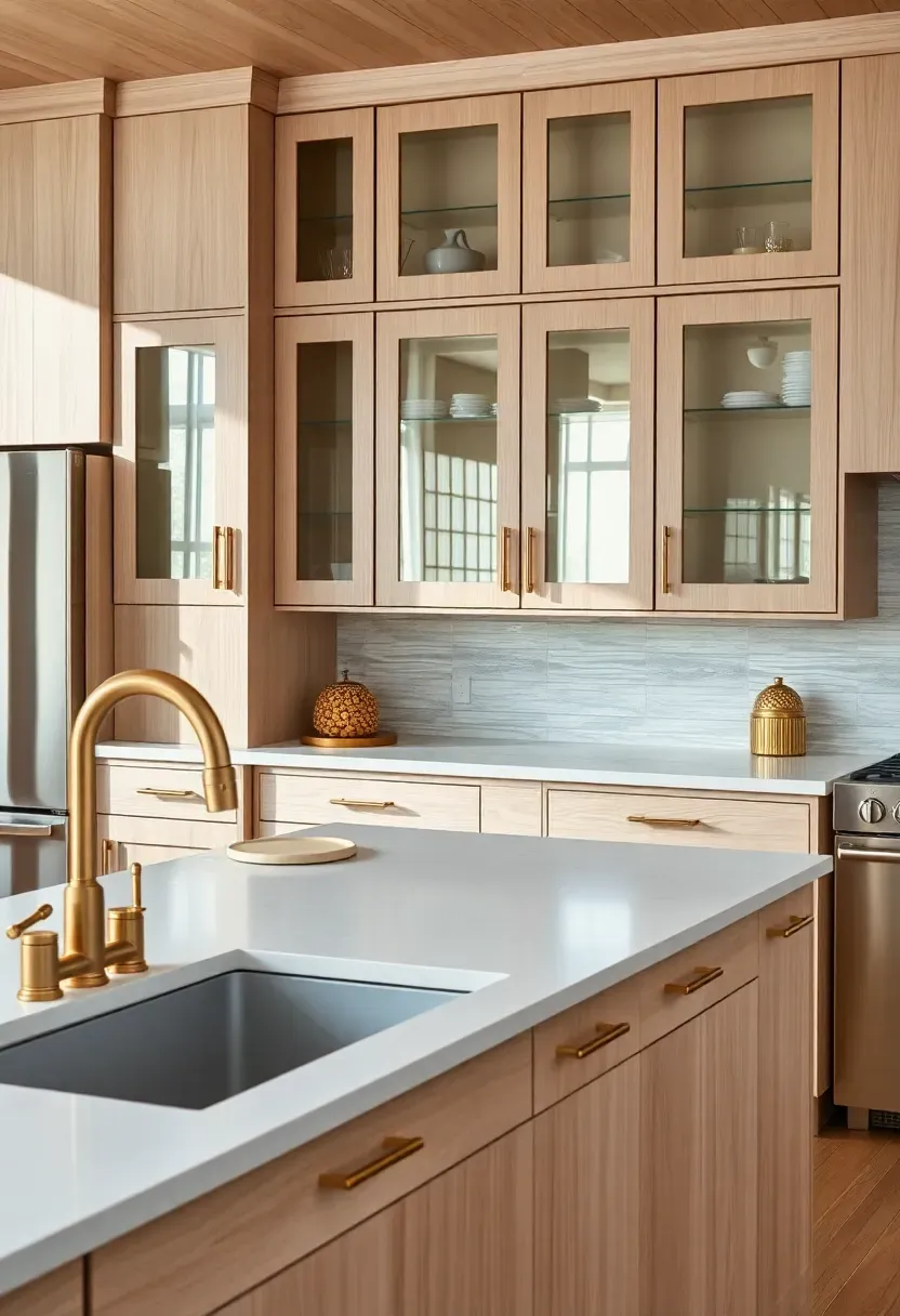 Pale timber with brass fixtures