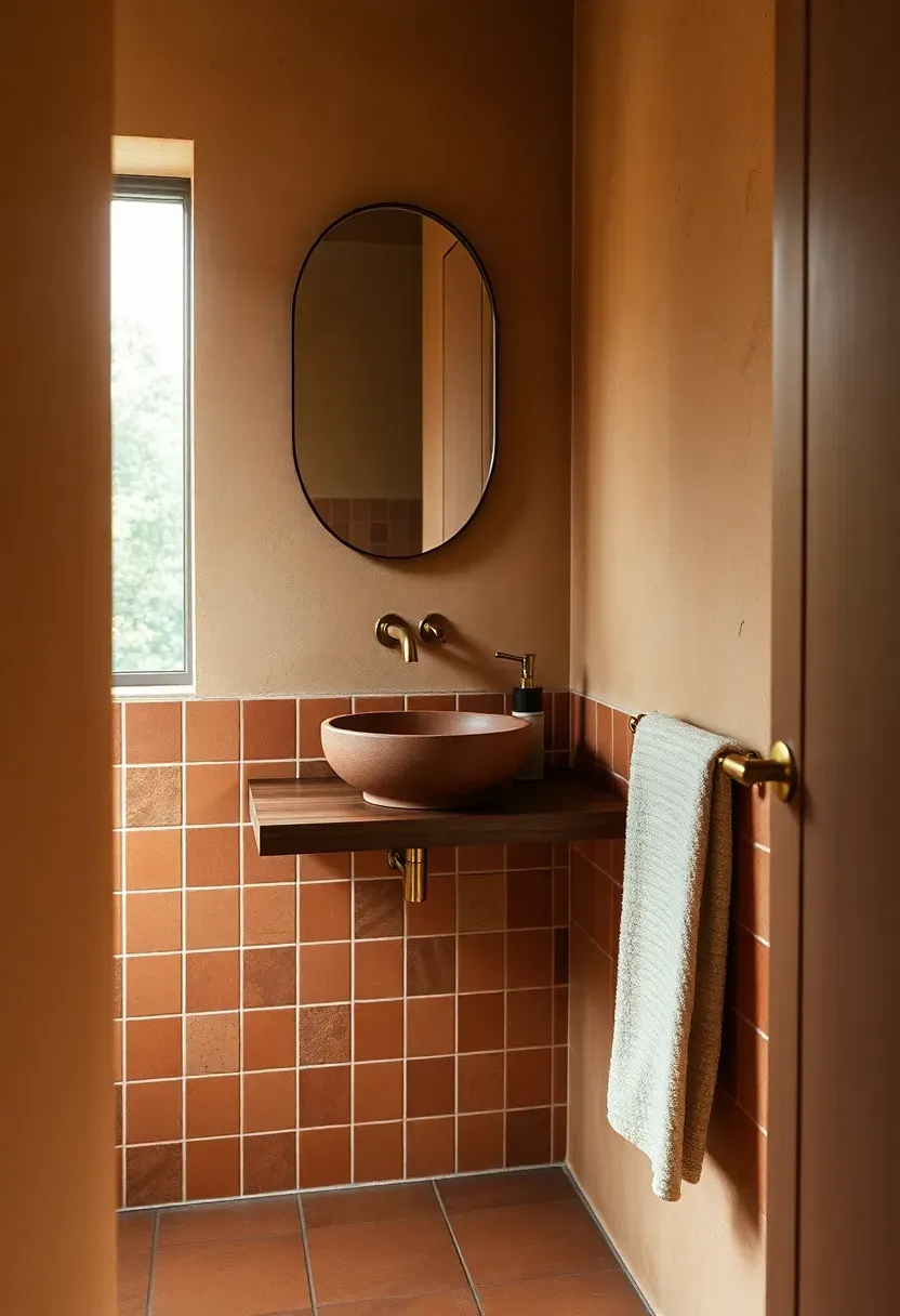 earthy warm bathroom color palette with terracotta and cream tones
