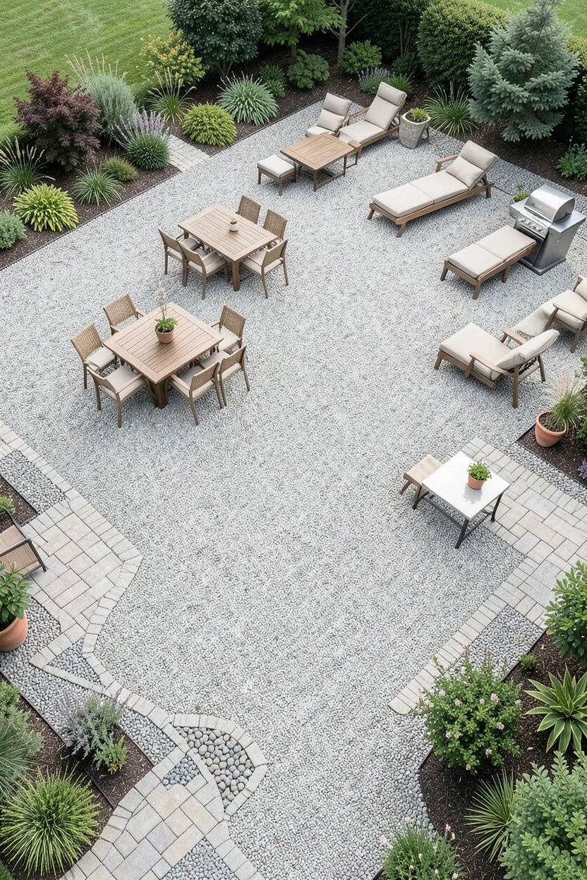 Pea Gravel Patio with Multi-Zone Layout