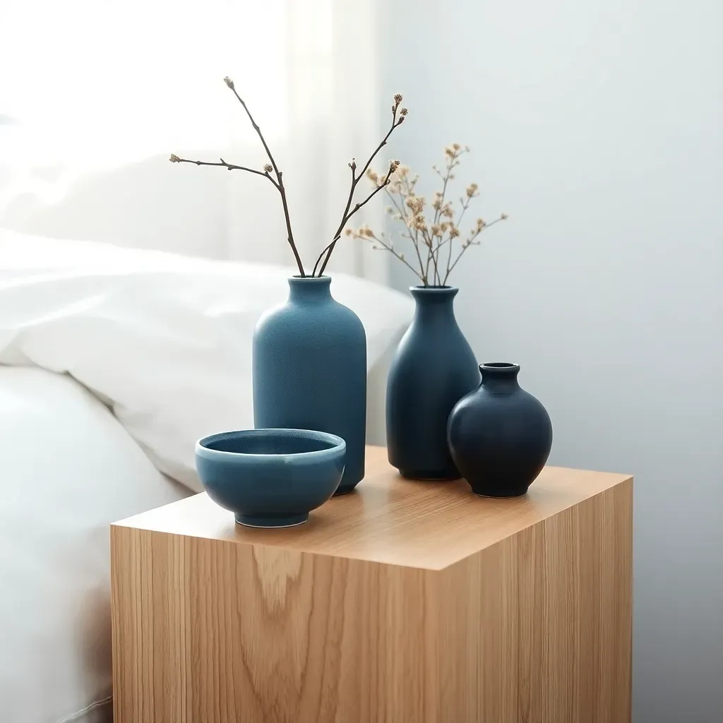 Blue Ceramic Vase Arrangements on Minimal Surfaces