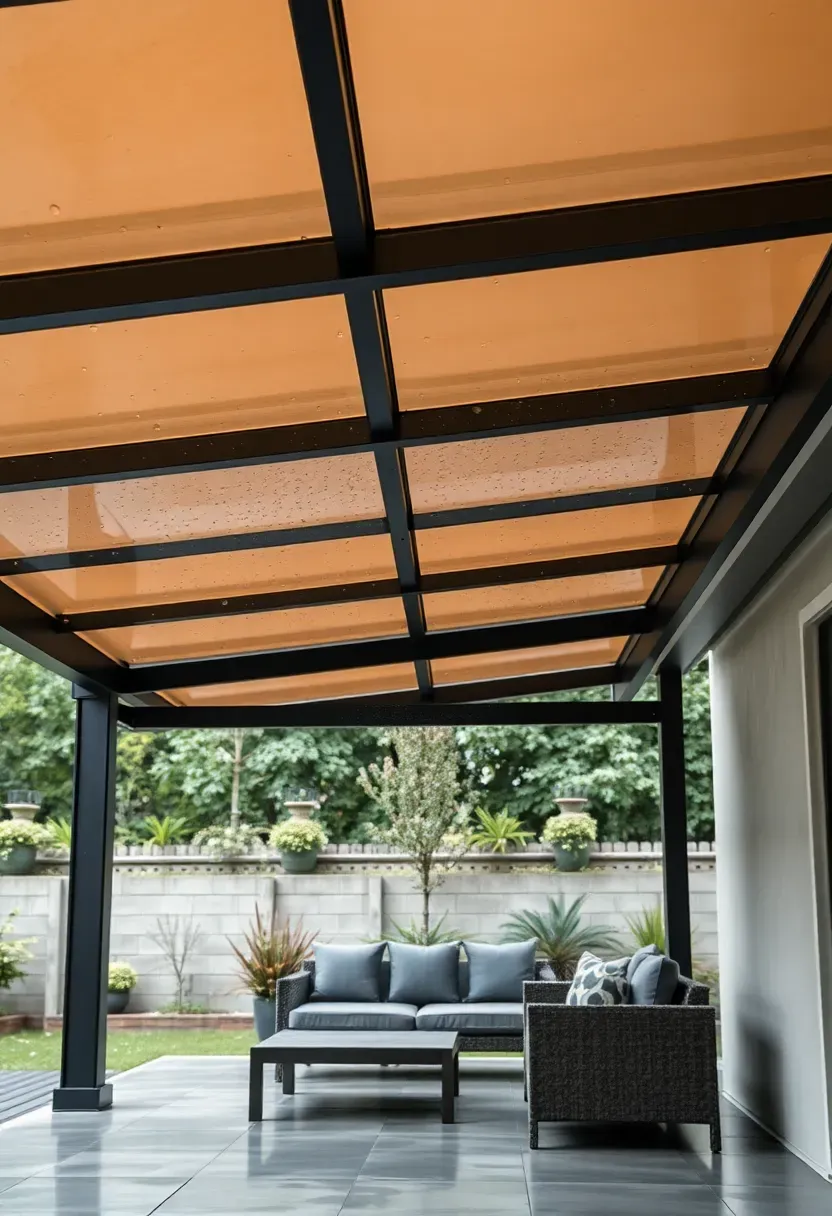translucent polycarbonate roof panels over a modern patio structure