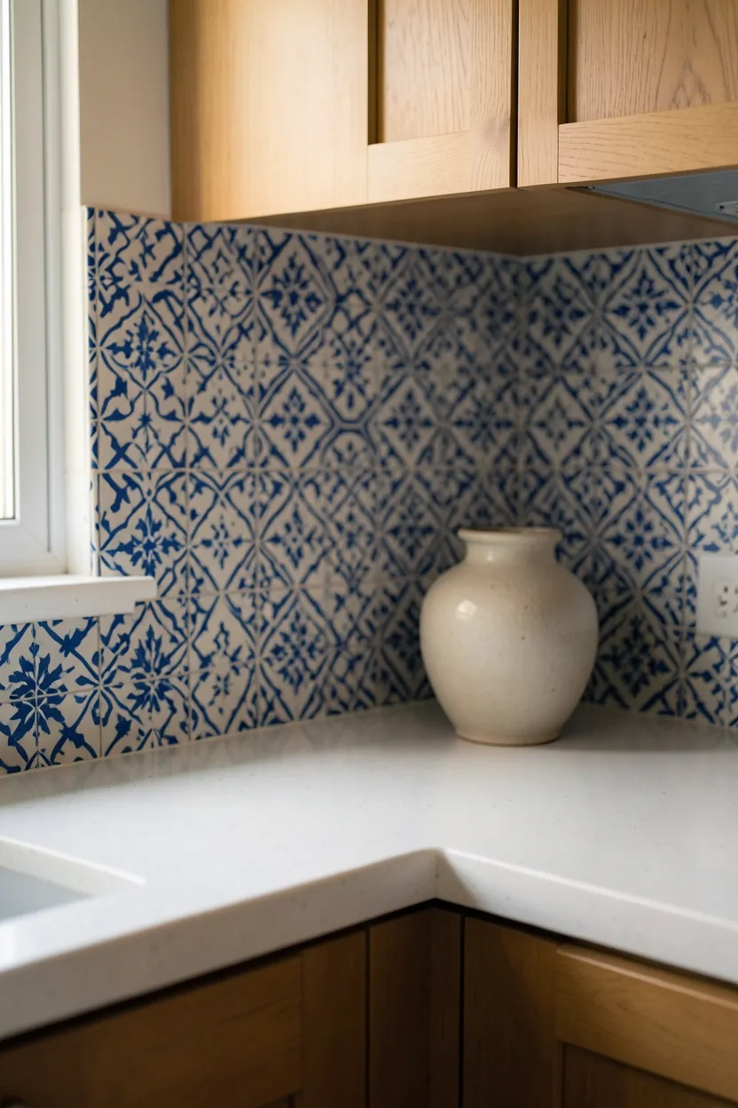 Patterned backsplash with solid counters
