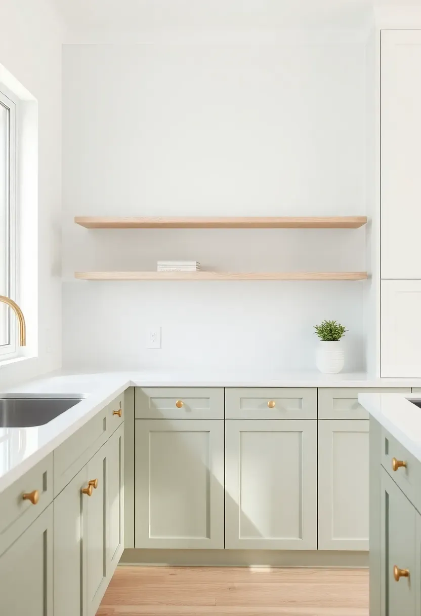 celadon green and white kitchen with soft minty tones and clean lines