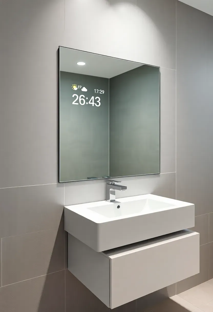 Trailing pothos plant on a white floating shelf in a bright modern bathroom adding natural greenery and calm