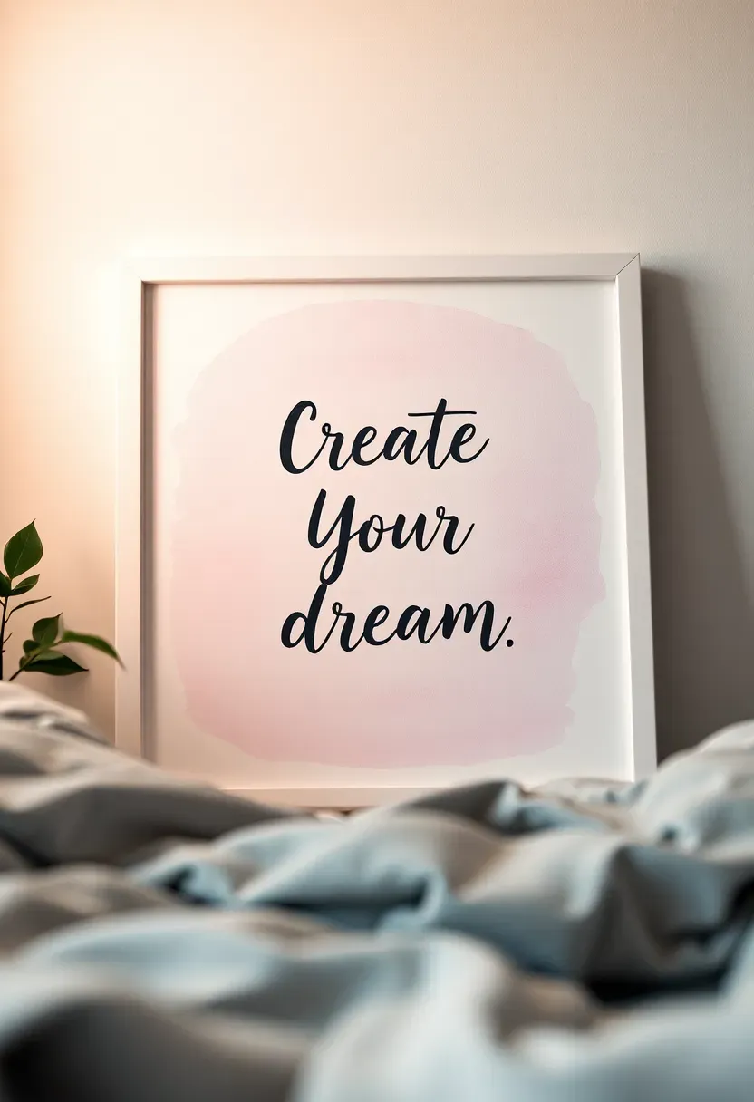 DIY watercolor quote print with soft pink and blue wash background and handwritten calligraphy text, teen bedroom wall art
