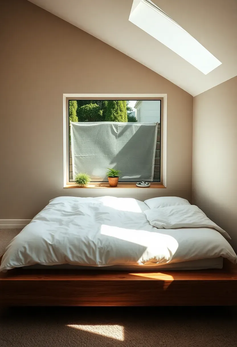 Basement bedroom with a large egress window letting in natural daylight and a platform bed underneath