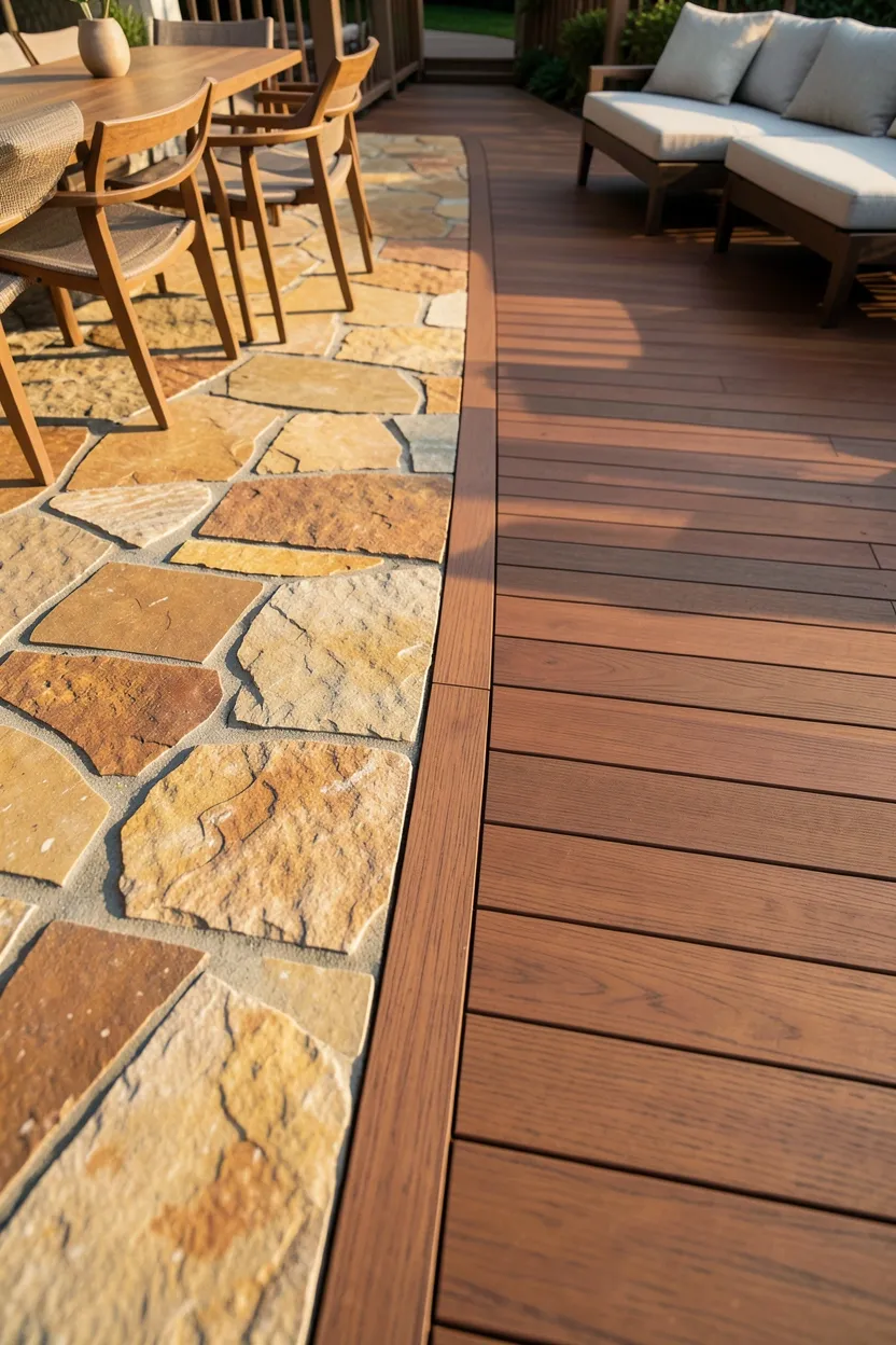 Flagstone and Wood Deck Combo Patio