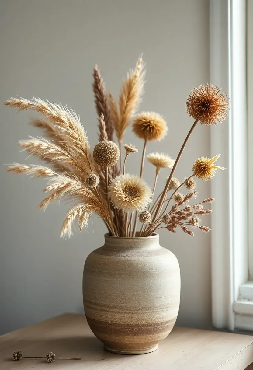 Dried Floral Arrangement in Ceramic Vase