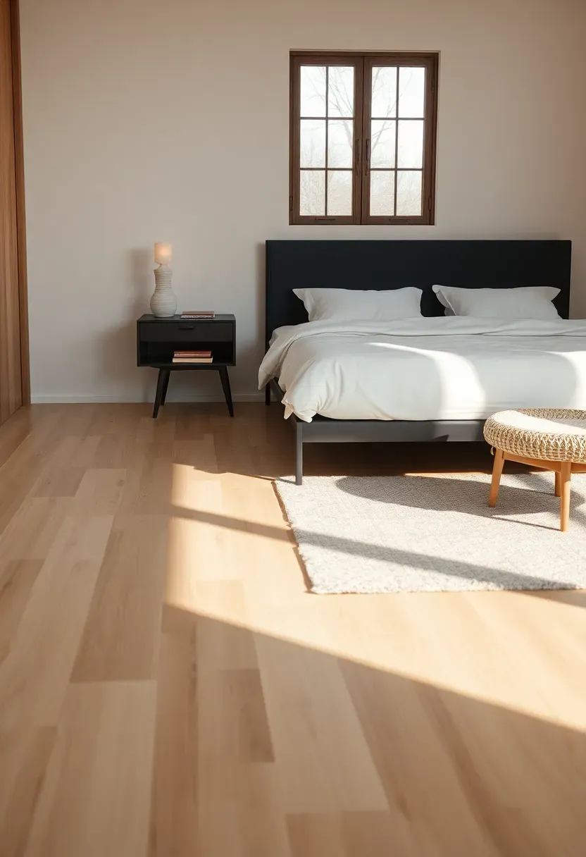 White oak floor with black accents for warmth