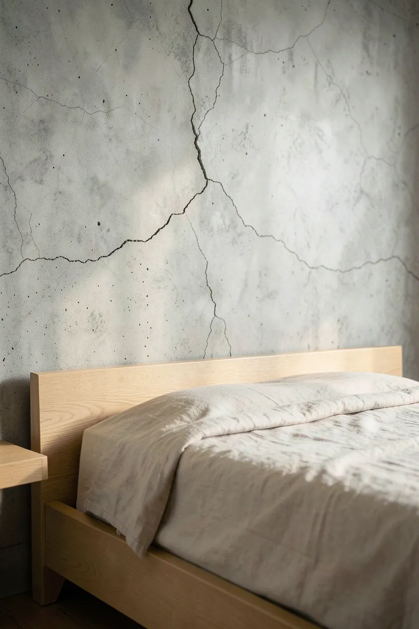 Matte black iron bed frame with simple lines and cream linen bedding in a wabi sabi bedroom