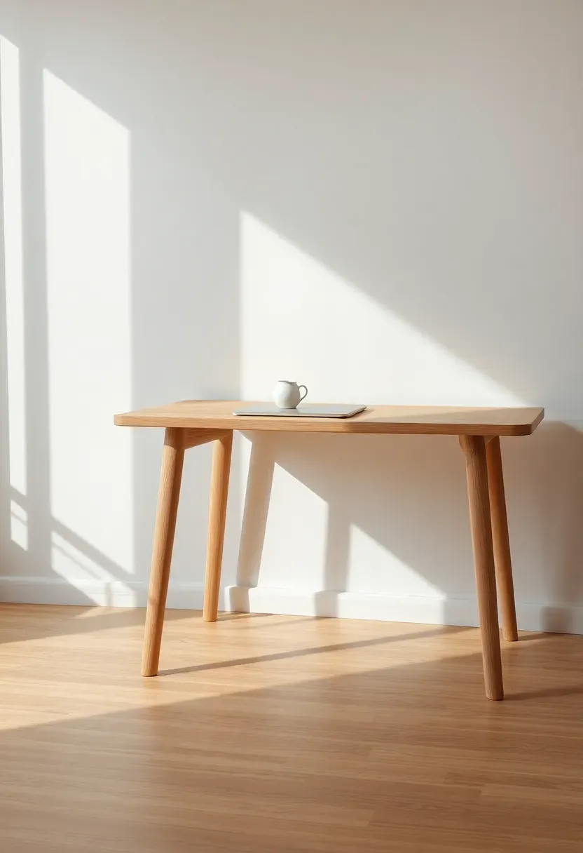 Simple oak desk with tapered legs in bedroom