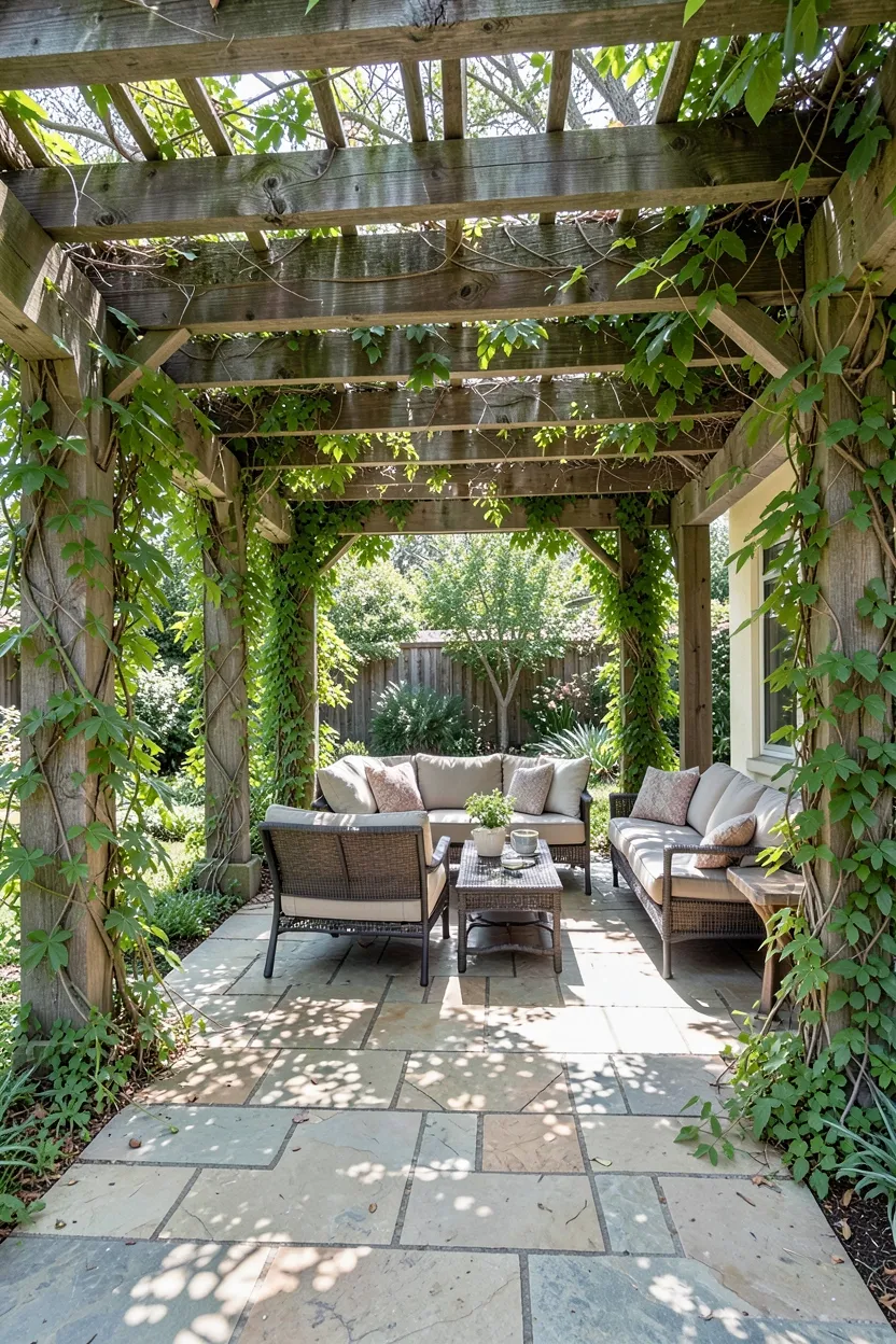 Stone Patio with Pergola