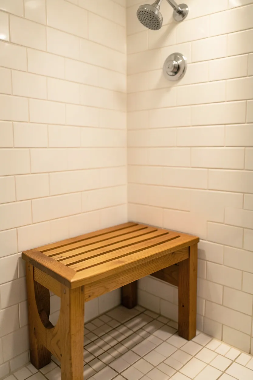Light oak wood-framed medicine cabinet with mirror door mounted above a bathroom vanity in a small apartment, warm grain frame with surface-mount installation