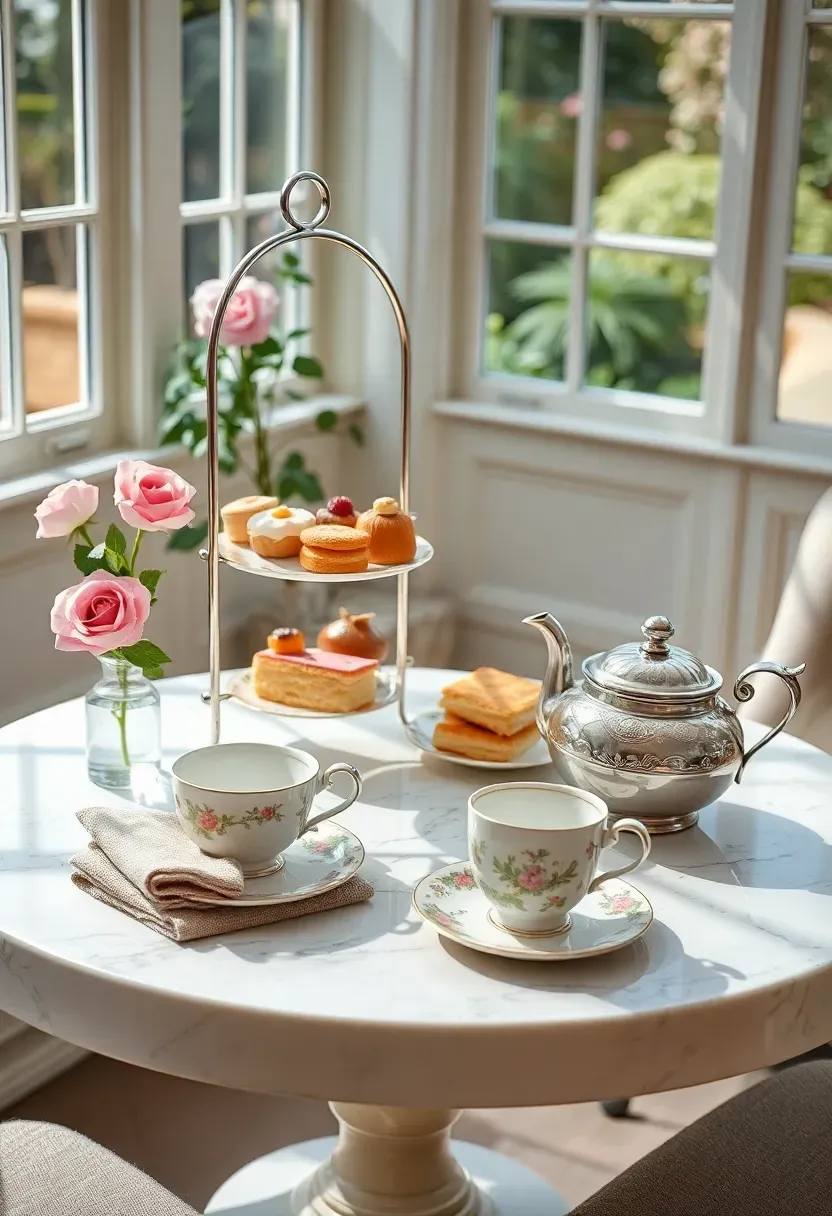 afternoon tea setting with delicate cakes and pastries for a mum to be celebration