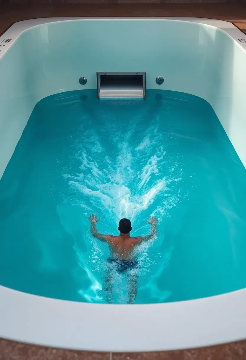 Compact endless pool with powerful resistance jets for stationary swimming