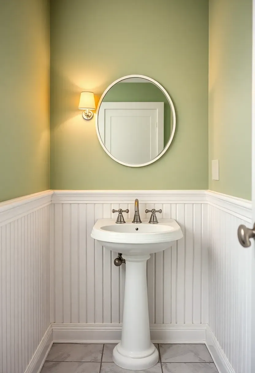 Basement bathroom walls finished with moisture-resistant white beadboard paneling above a pedestal sink