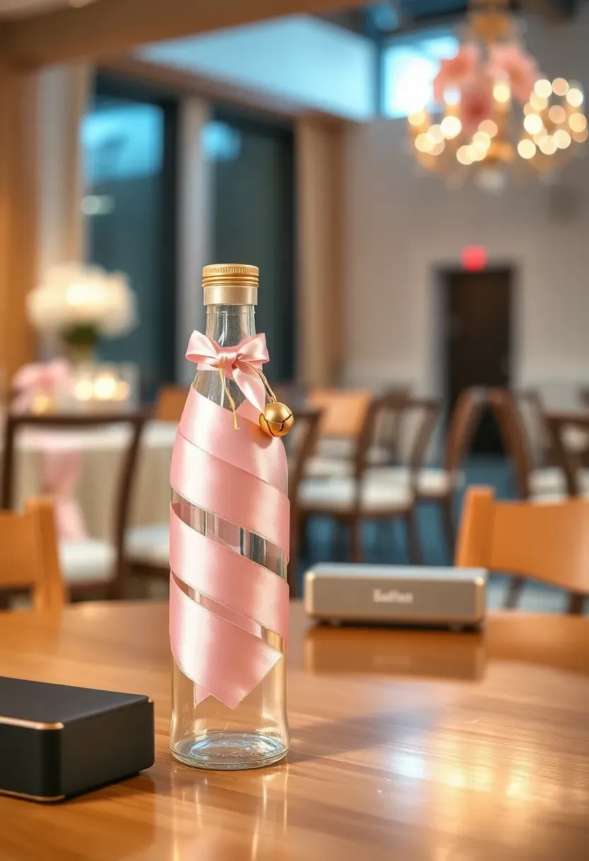 guests dancing and passing a baby bottle decorated with ribbons like a musical chairs game