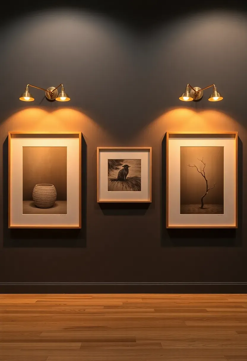 Garage workshop with a grid of four LED linear shop lights mounted symmetrically to the ceiling providing uniform bright white task illumination across workbenches, with a red-toned directional light over a precision tool station