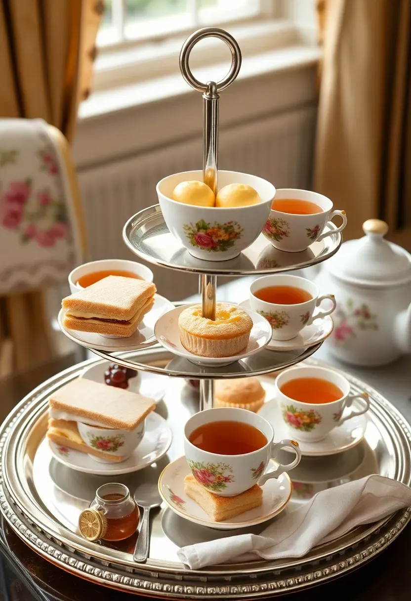 classic English tea sandwiches and scones baby shower brunch with finger sandwiches on a tiered tray clotted cream jam and floral teacups