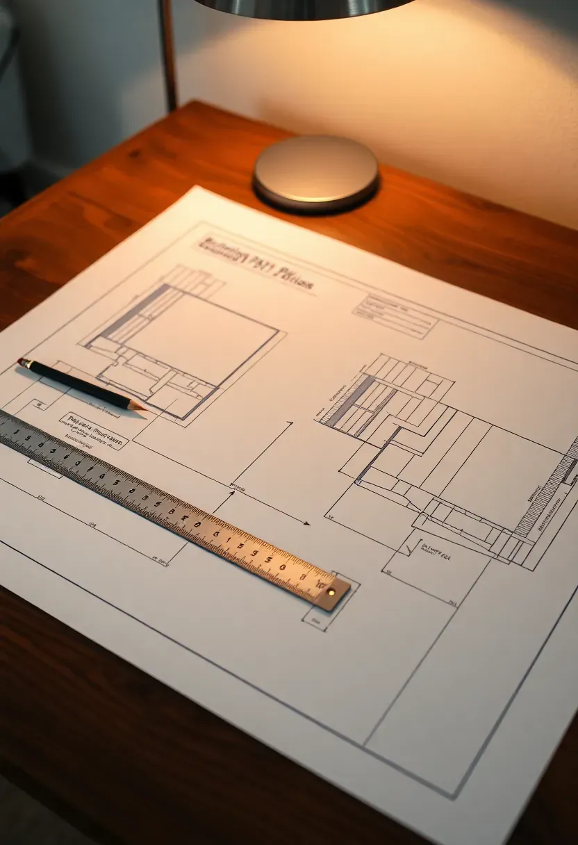 Technical CAD drawing of a backyard hardscape layout with precise measurements for a stone patio and retaining wall in BricsCAD
