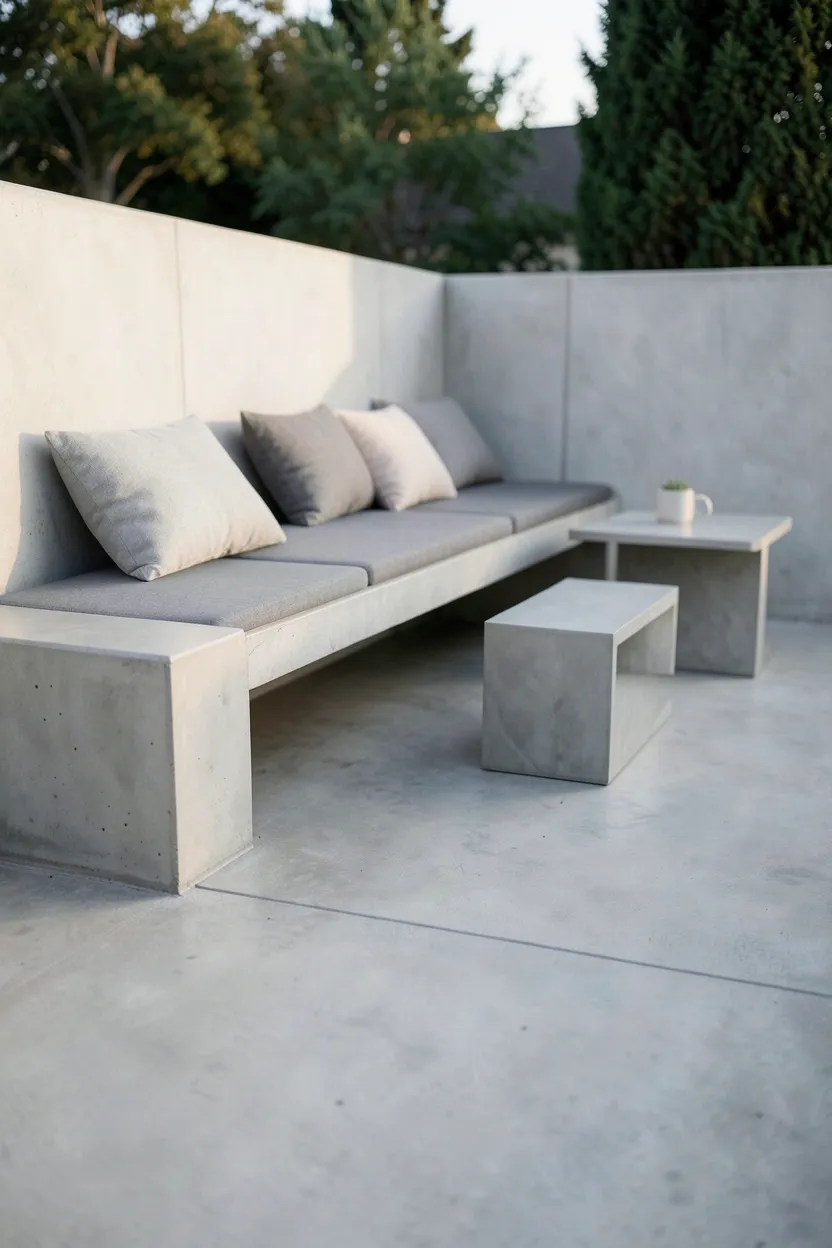 Concrete Patio with Concrete Bench Seating
