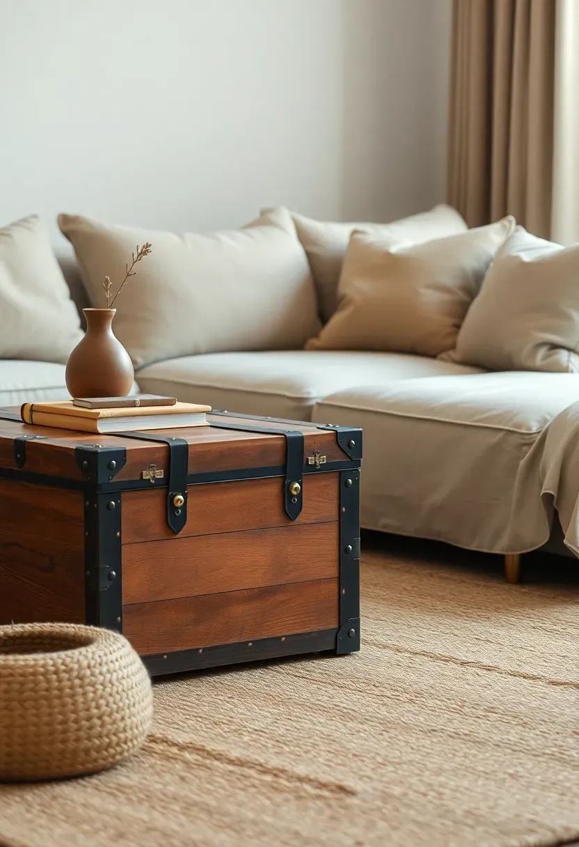 Vintage trunk styled as a coffee table