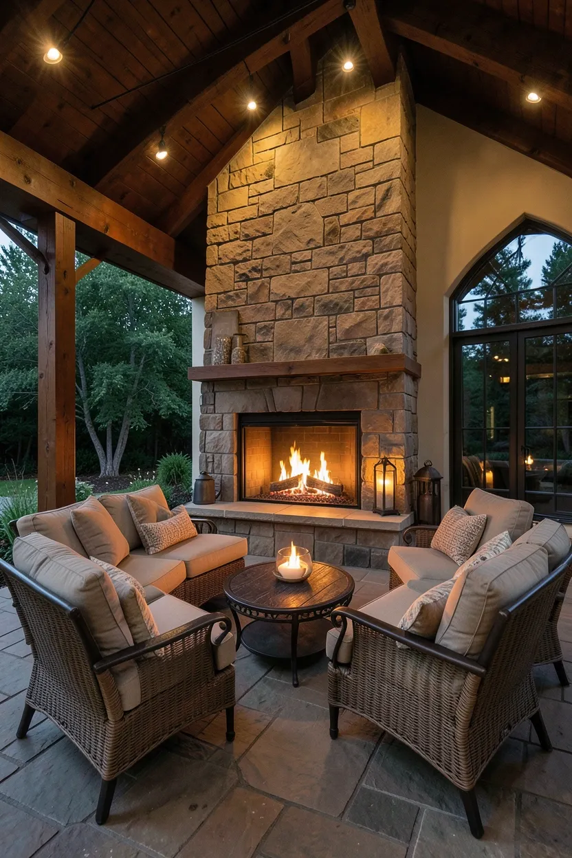Enclosed Patio with Built-In Fireplace or Stove