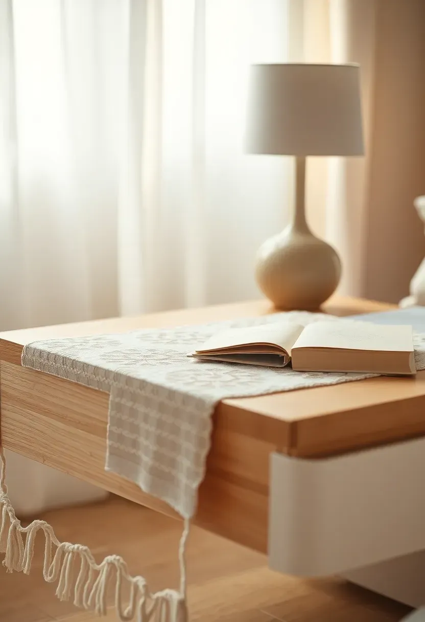 Floating nightstand with lace runner