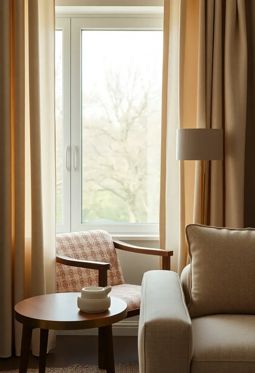 Boucle lounge chair by the window with layered light
