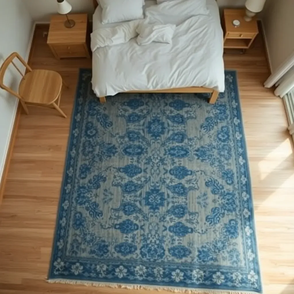 Weathered Blue Vintage Rugs with Minimal Furniture