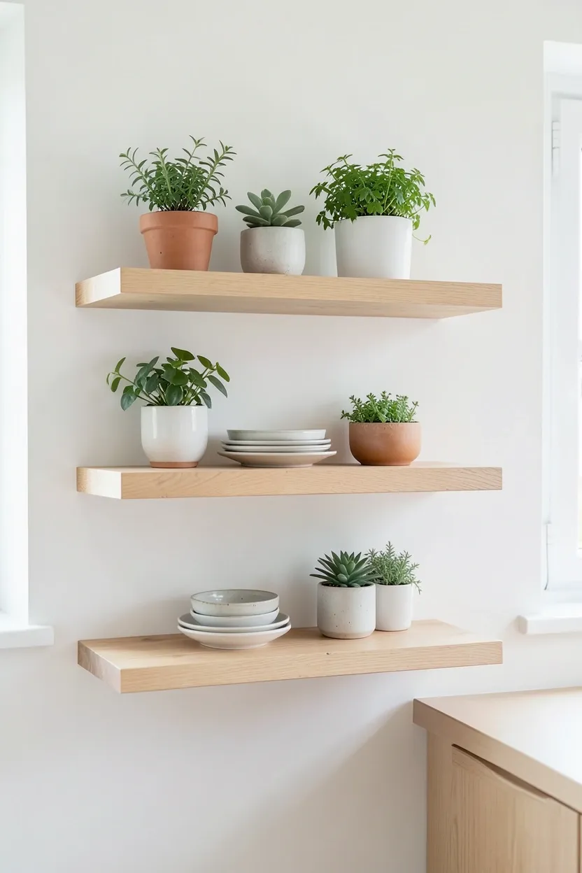 Scandinavian Floating Shelves in Kitchen