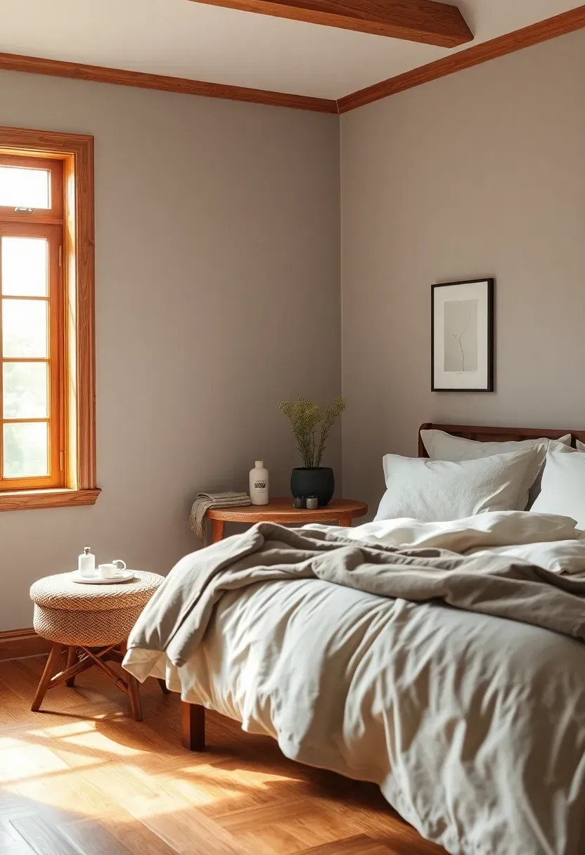 Soft gray wall wash with oak trim