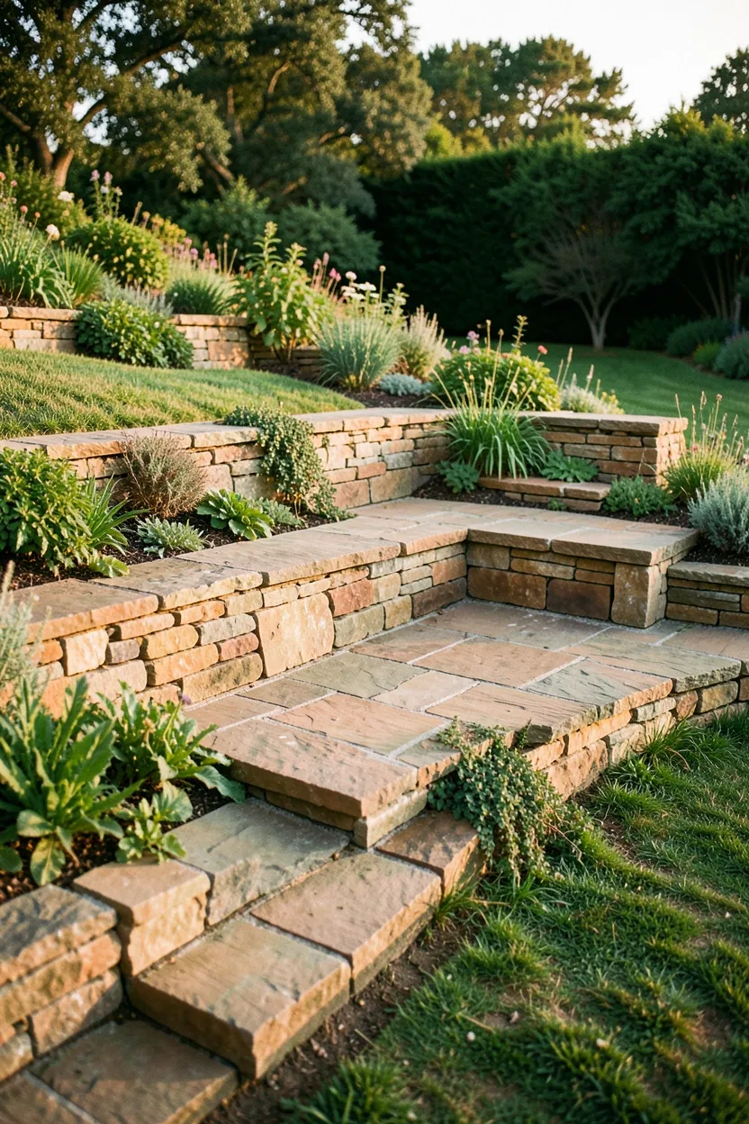 Stepped Flagstone Patio on Slope