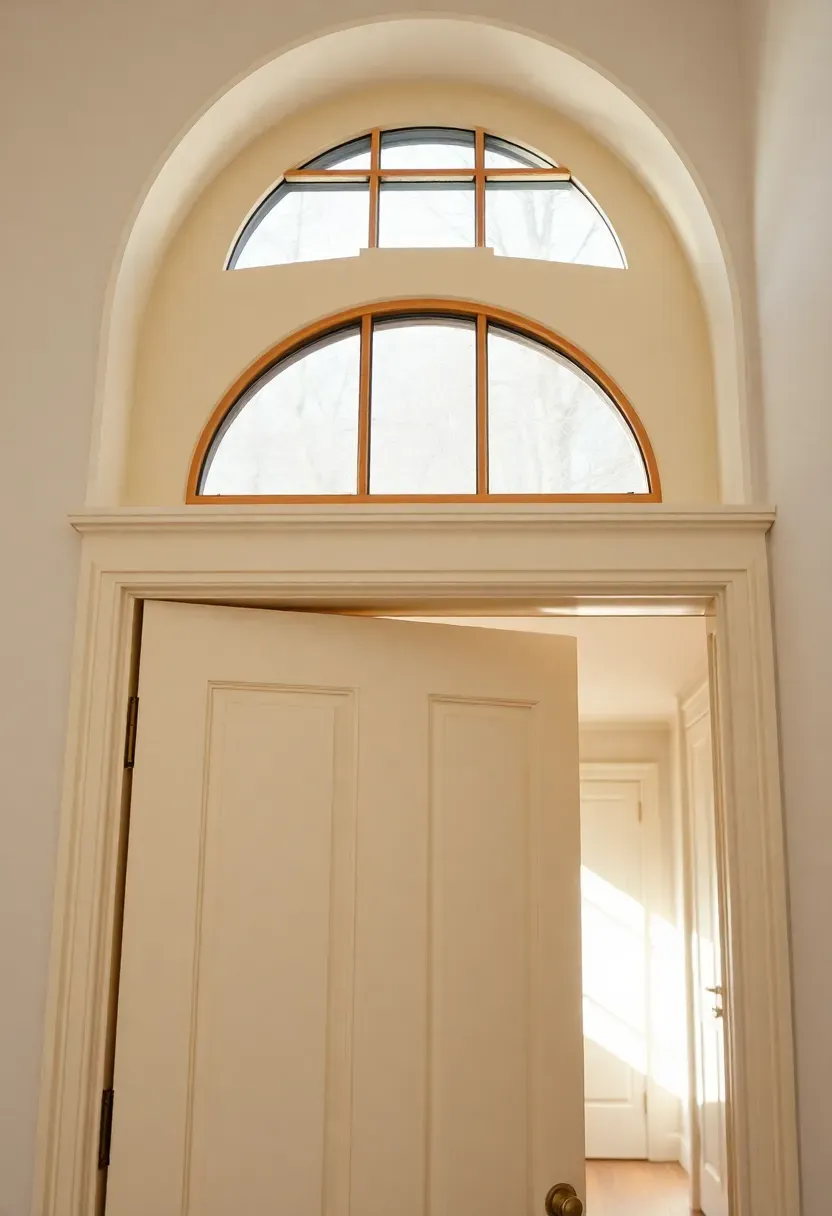 arched transom window with divided lights above a paneled interior door in a colonial home